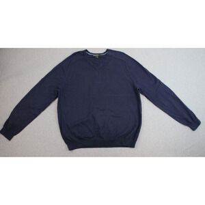 Eddie Bauer Sweater Mens Size XL Tall Navy Blue Long Sleeve V-Neck Ribbed Hem